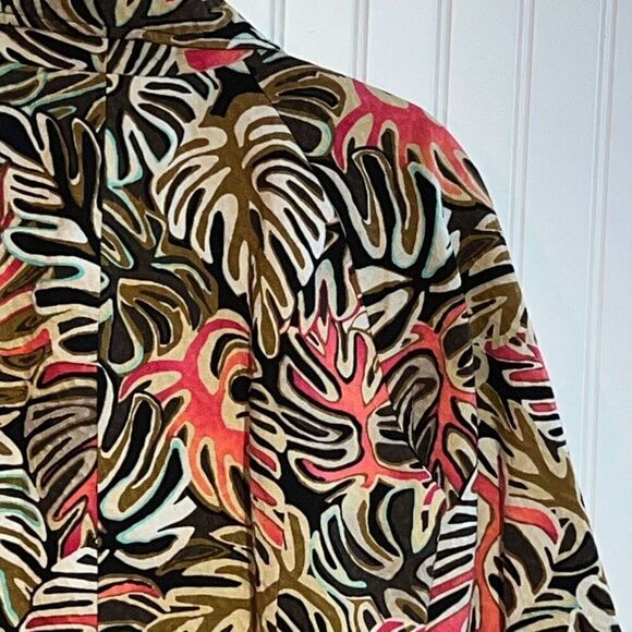 RQT jacket woman’s size large lined cotton long sleeve tropical leaf button fron - Picture 11 of 11